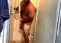 Muscular Dilf Jacking His Fat Cock In The Shower And Fingering His Asshole To Help Him Nut!!!!