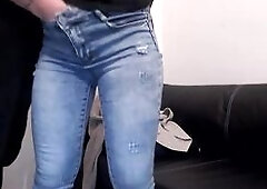 Fingering My Girlfriend's Amateur Ass in Tight Blue Jeans