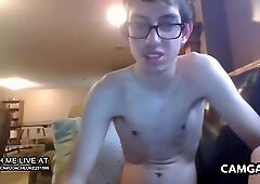 Camboy With Glasses Touching His Hairy Cock