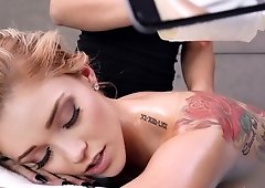 Kali Roses shares her bf's cock with her masseuse in an oiled 3way