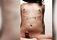 Shy slaveboy doxy plays with his wang and discloses his boypussy on camera