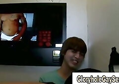 Conned straight guy gets gay gloryhole blowjob