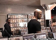 Whitey gives big black cock head at gloryhole