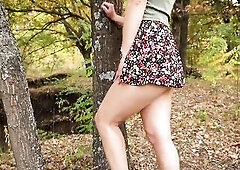 Sexy Hotties Walks Outdoors And Flashing Cute Pants Beneath Petticoat