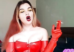 Smokin' with Lengthy Latex Opera Gloves