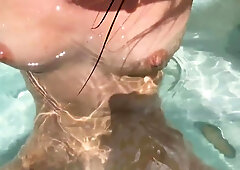 Busty Brunette Enjoys Outdoor Morning Fun in Jacuzzi POV
