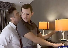 Twink enjoys bareback play with stepdaddy at the hotel