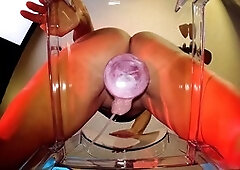 Sexy milf with a big phat ass gets messy and loud with a big dildo on a clear stool