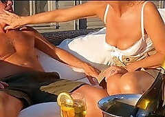 Sex on sofa, outdoor blowjob