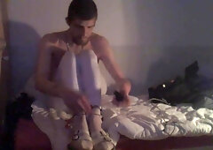 extrem Jerk Beefstick in white long leggins and White Pantyhouse