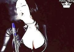 Ebony hair, ebony lips, ebony nails and ebony latex outfits! White hookah smoke and ebony wall! Hawt mesmerizing voice! And u ... In front of the scre