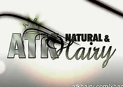 Hot bushy golden-haired Claire lays out on the couch to show off her curves and bushy snatch.