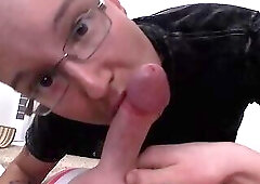 She enjoys a nasty blowjob on bed - pov