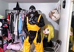 Intense breathplay in a tight PVC suit with Gracidea