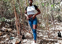 Cute Black Bubble Booty Chick in the Caribbean Woods