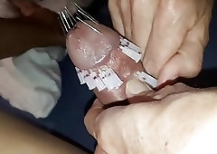 Filling the tip of dick with a bunch of needles