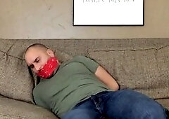 Latin, gay couch, gay gagged