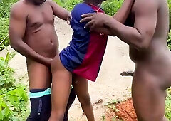 How 2 XXL daddies ravage me sans a condom on top of sand behind and uncompleted palace