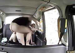 Golden-Haired Rochelle rides a taxi going to the airport On their way Rochelle begins masturbating and stuffed her juicy pants up her cunt Lastly Roch