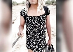 Hawt Tranny Walks In Public In Minidress And Violet Heels Cute Hawt Wench