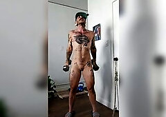 FTM personal coach shows off twat and body stripped workout with Viktor Belmont