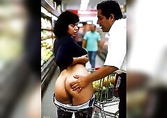 Old bitch lets herself be touched in the supermarket