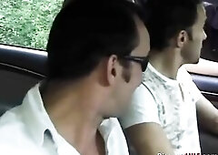 Breasty French wife cheating with youthful boyz in the woods