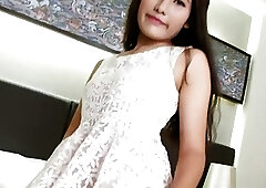 Latina tranny Bhoom with perky boobs jerks off her hard cock