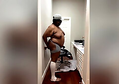 Chubby Femboy Rides A Big Dildo Against A Wall While Everyone Is