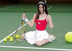 Tennis player with perfect body Tanya Ray touches her shaved pussy