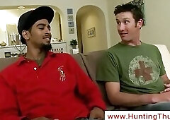 Rough black gay seduces a shy white boy