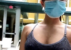 Naughty teen drops to her knees and sucks cock in public