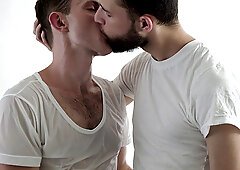 Horny guys share man for loud anal in a sensual gay threesome