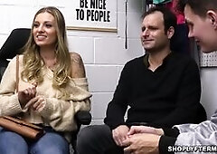 The Wilsons are leaving with a nice bounty of Black Friday deals when they’re intercepted by a guard who says he has to check them for shoplifting. 