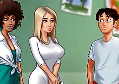 Art teacher gets down with her student in a funny summer-themed bodypaint session