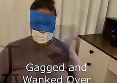 Hubby was so slutty after dinner where I wore a figure hugging Lilac costume. This chab gagged me with Tape and satin scarves, and I wanked him off. T