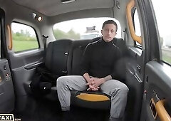 Female Fake Taxi breasty brunette hair taxi driver likes to tease her customer for sex