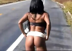 Sexy angel 1st time doing flashing on the road