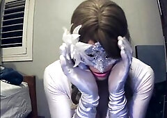 Masked Gal in White Pt5! A shy masked cutie face disclose! Here is Amy!