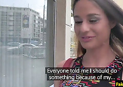 big-boobed european gulps cum for cash