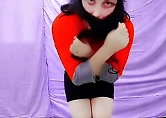 Sexy uniformed blonde shemale cheerleader in a super short skirt