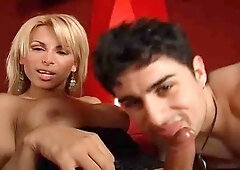 Sexy Blonde In Stockings Pleasing Horny Dude