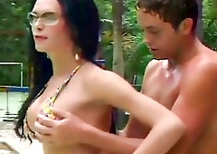 Young couple getting screwed by crazy shemale