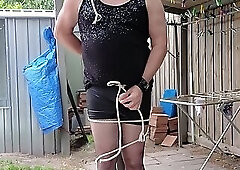 DAISY TIED TO A POLE IN TIGHT BLACK SHORTS