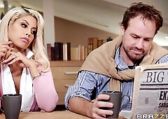 Poor rich guy blindly trusts his slutty blonde wife, but he shouldn't! It only takes a stretch and a peek or two, the hoe is right down on her kn