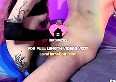 Pink hair cutie in ebony outfit gets drilled hard below colorful lights. Includes oral pleasure and multiple poses.