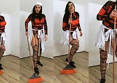 Clothed like a bawdy-minded little maid, I begin cleaning a dusty room in a very hawt outfit, with no pants under my short uniform. As I sweep and mop
