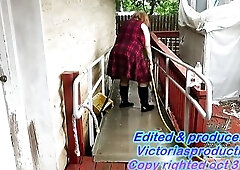 I'm walking in my plaid suit after making crushing clips! i show u my panty-pantyhose-clad booty as I walk away in my ebony boots! into the garde