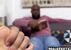 Black Dallas enjoys his giant feet sucked and massaged by his gay roommate