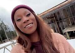 Blowjobs in the backyard! Big Dick Trans Girl Vanniall Seduces Wood Hauler For Outdoor Sex